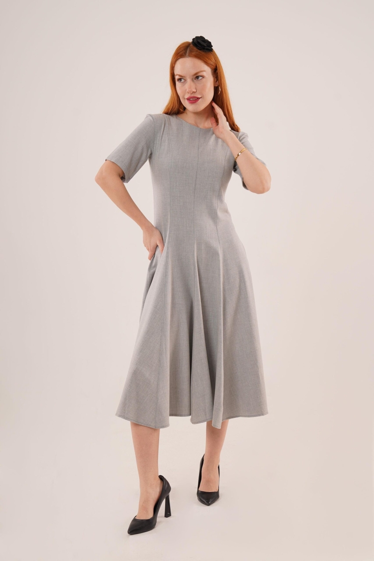 WholesaleLong Dress With Stitching Detailed Short Sleeve