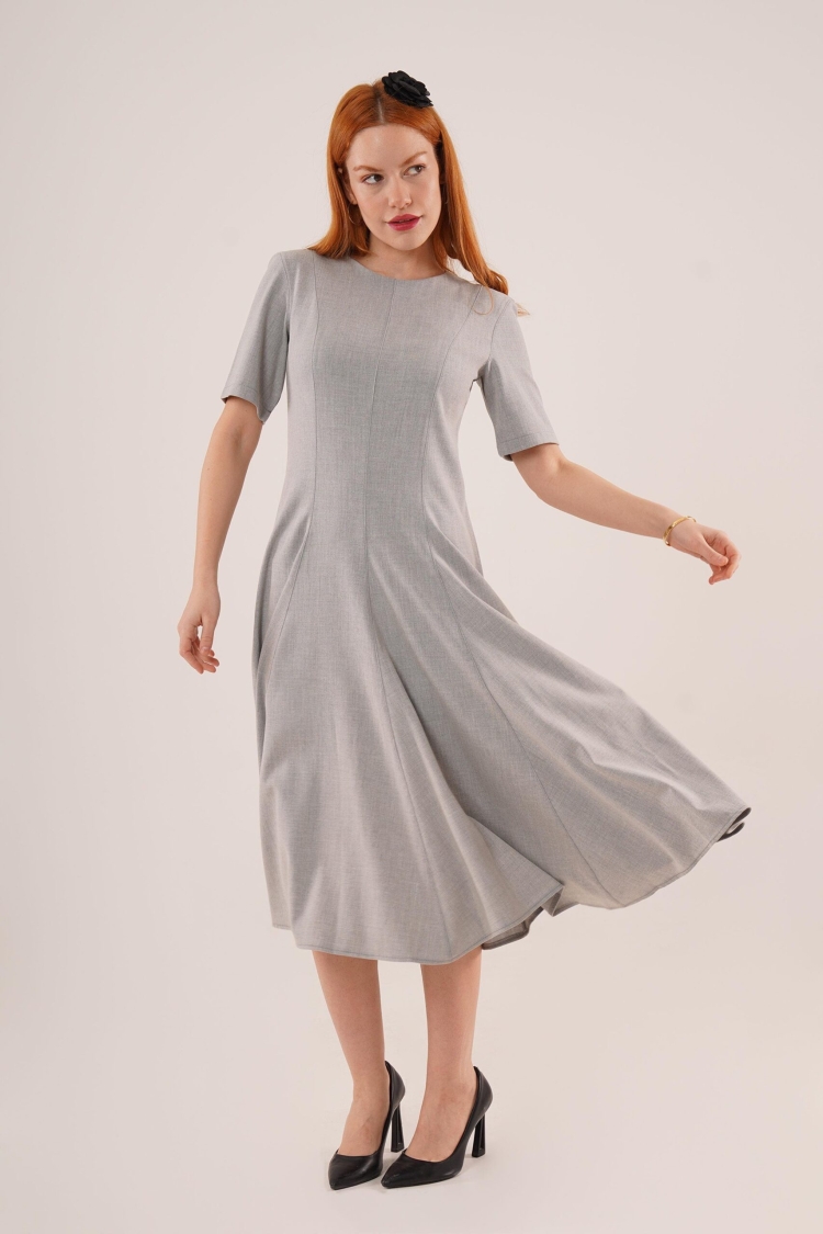 WholesaleLong Dress With Stitching Detailed Short Sleeve