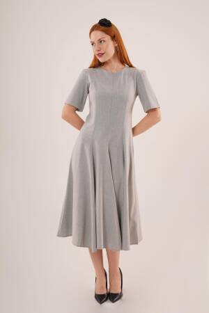 WholesaleLong Dress With Stitching Detailed Short Sleeve - Lustrin - Globality Store - Women Clothes Wholesale Turkey