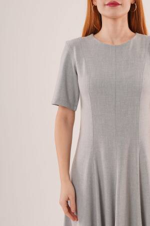 WholesaleLong Dress With Stitching Detailed Short Sleeve - Lustrin - Globality Store - Women Clothes Wholesale Turkey