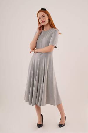 WholesaleLong Dress With Stitching Detailed Short Sleeve - Lustrin - Globality Store - Women Clothes Wholesale Turkey