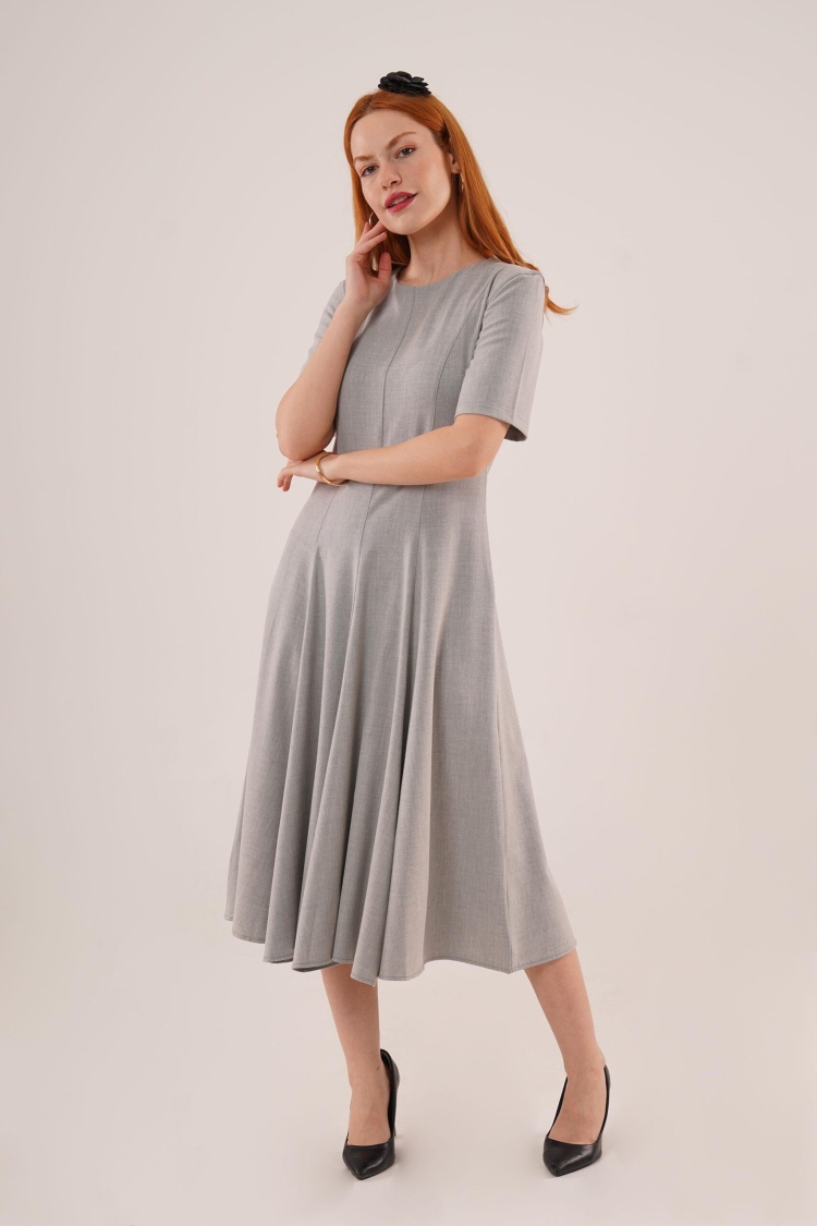 WholesaleLong Dress With Stitching Detailed Short Sleeve