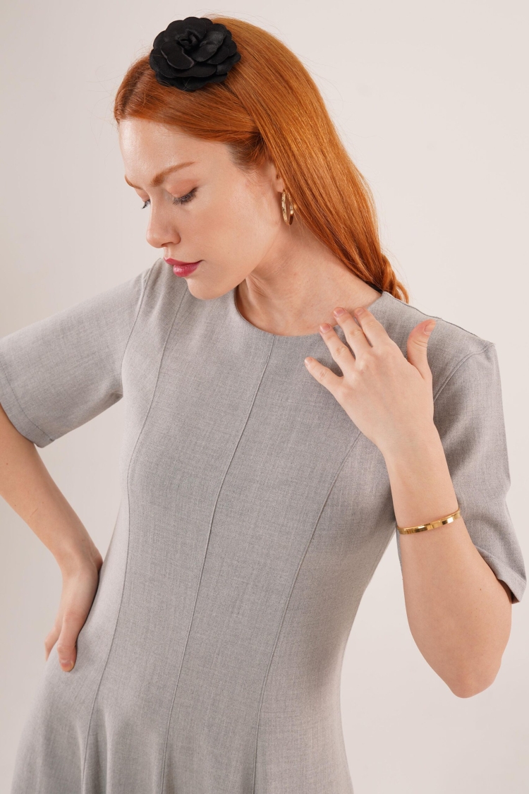 WholesaleLong Dress With Stitching Detailed Short Sleeve