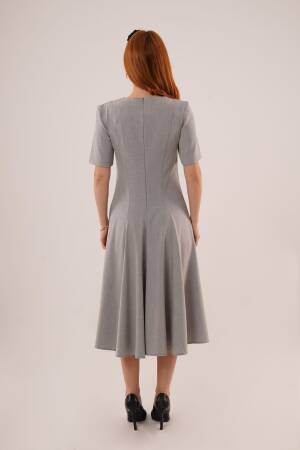 WholesaleLong Dress With Stitching Detailed Short Sleeve - Lustrin - Globality Store - Women Clothes Wholesale Turkey