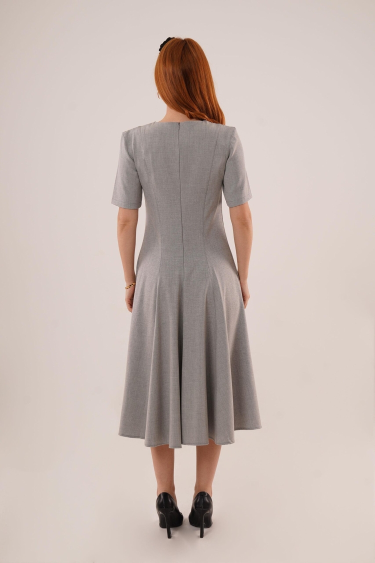 WholesaleLong Dress With Stitching Detailed Short Sleeve