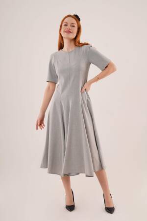 WholesaleLong Dress With Stitching Detailed Short Sleeve - Lustrin - Globality Store - Women Clothes Wholesale Turkey