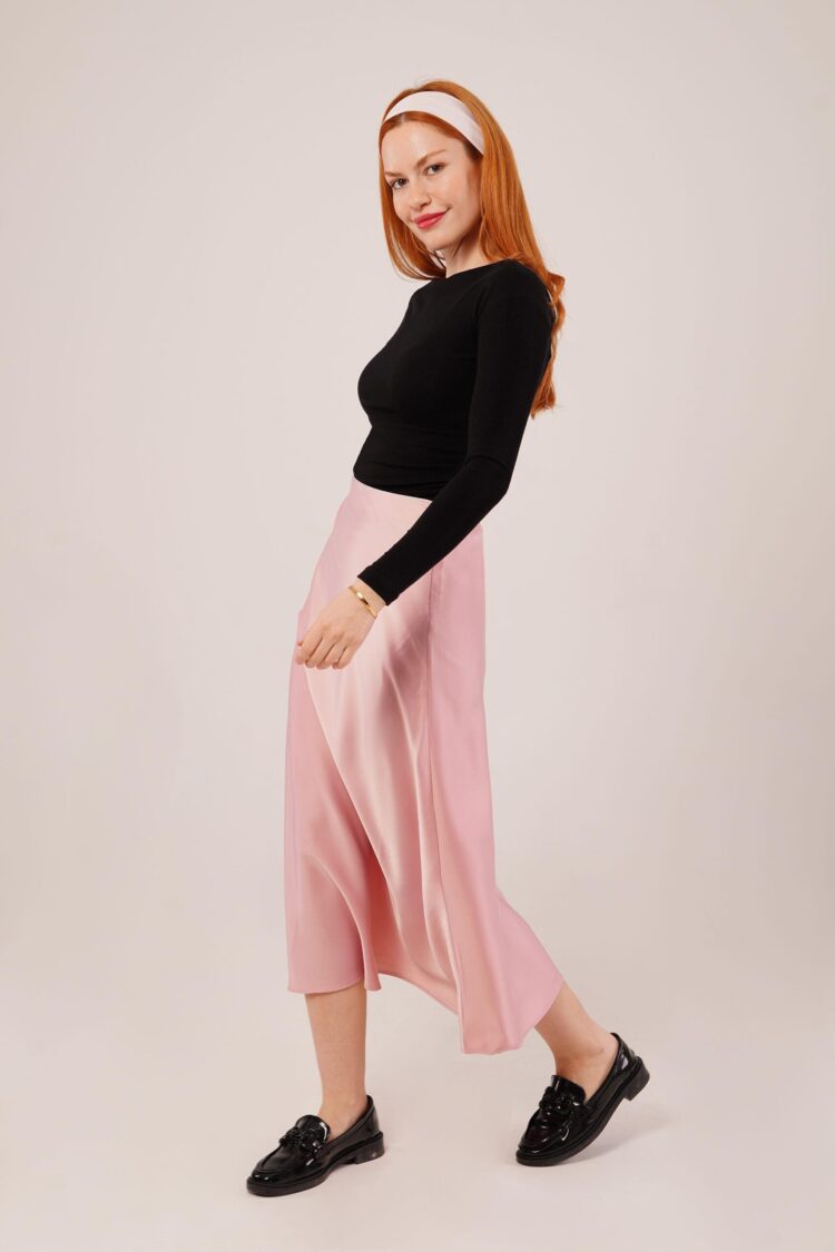 Bell Cut MidiWholesale Satin Skirt - Lustrin - Globality Store - Women Clothes Wholesale Turkey