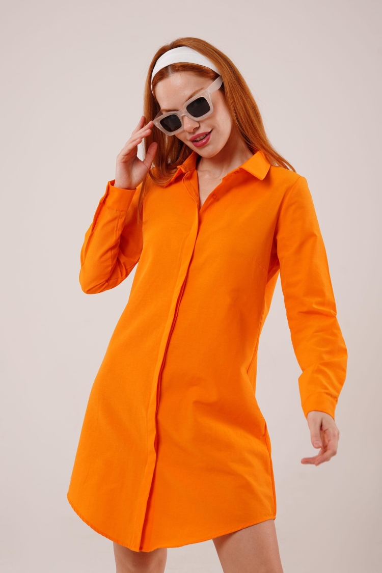 Long Sleeve DarkTunic Wholesale Shirt Dress - Lustrin - Globality Store - Women Clothes Wholesale Turkey