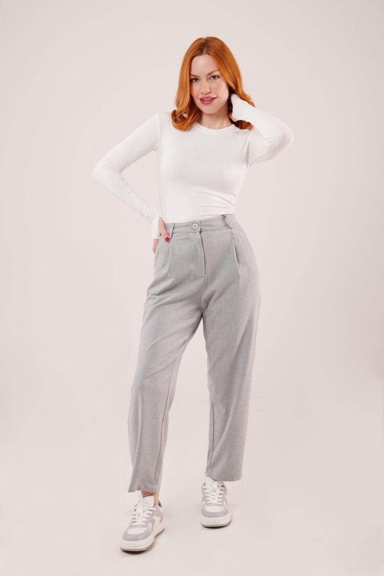 Wholesale Gray Pants With Closure Pocket Detailed