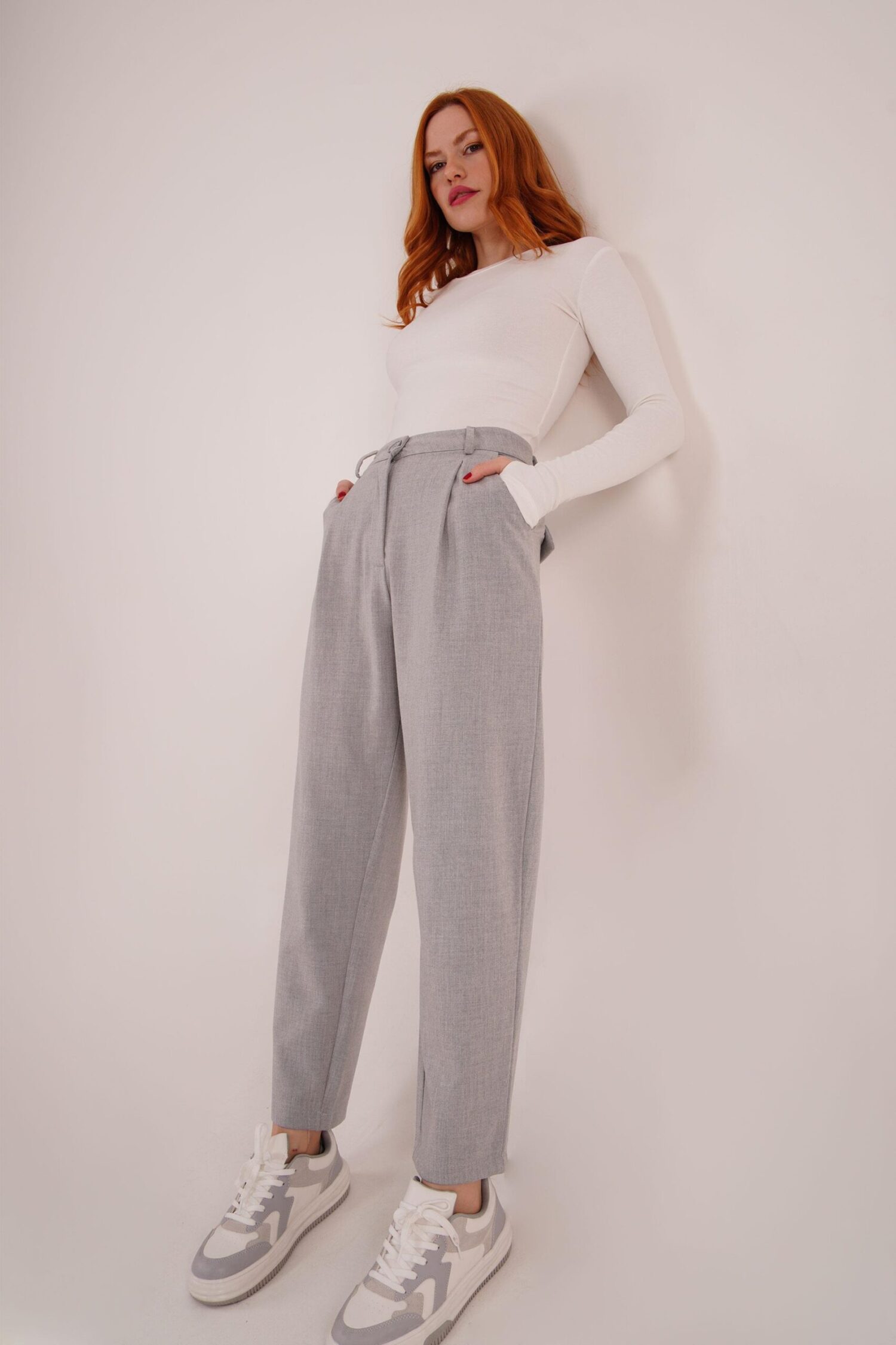 Wholesale Gray Pants With Closure Pocket Detailed - Lustrin - Globality Store - Women Clothes Wholesale Turkey