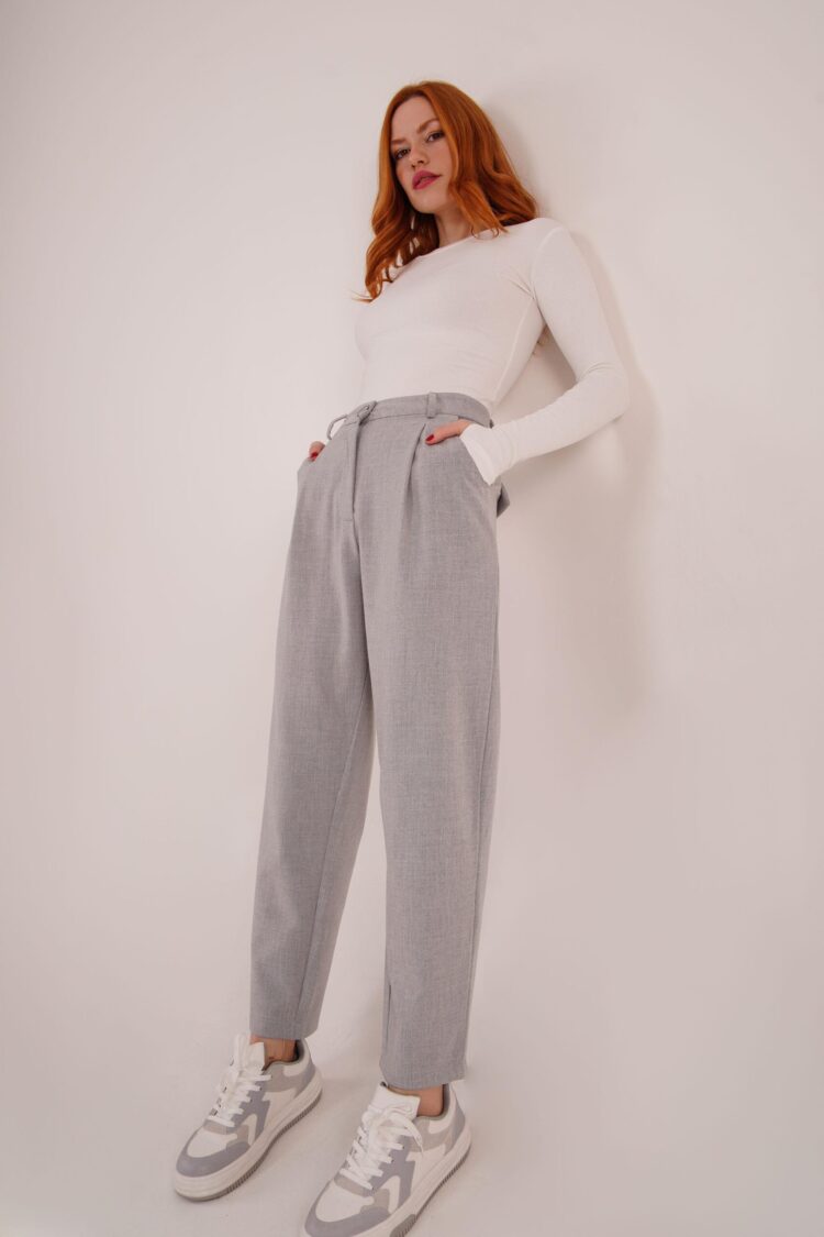 Wholesale Gray Pants With Closure Pocket Detailed - Lustrin - Globality Store - Women Clothes Wholesale Turkey
