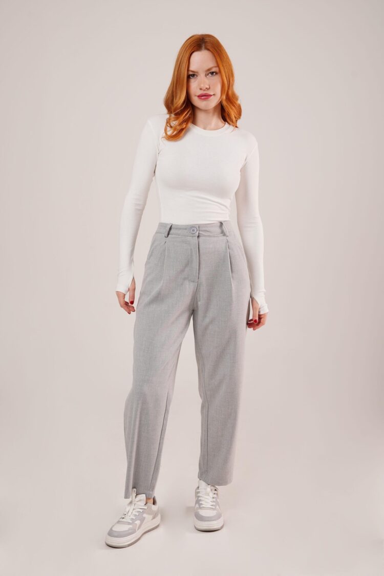 Wholesale Gray Pants With Closure Pocket Detailed