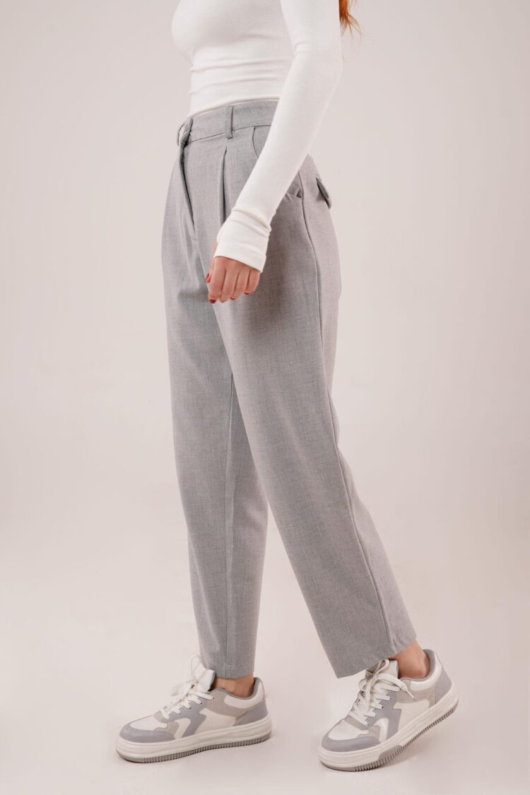 Wholesale Gray Pants With Closure Pocket Detailed