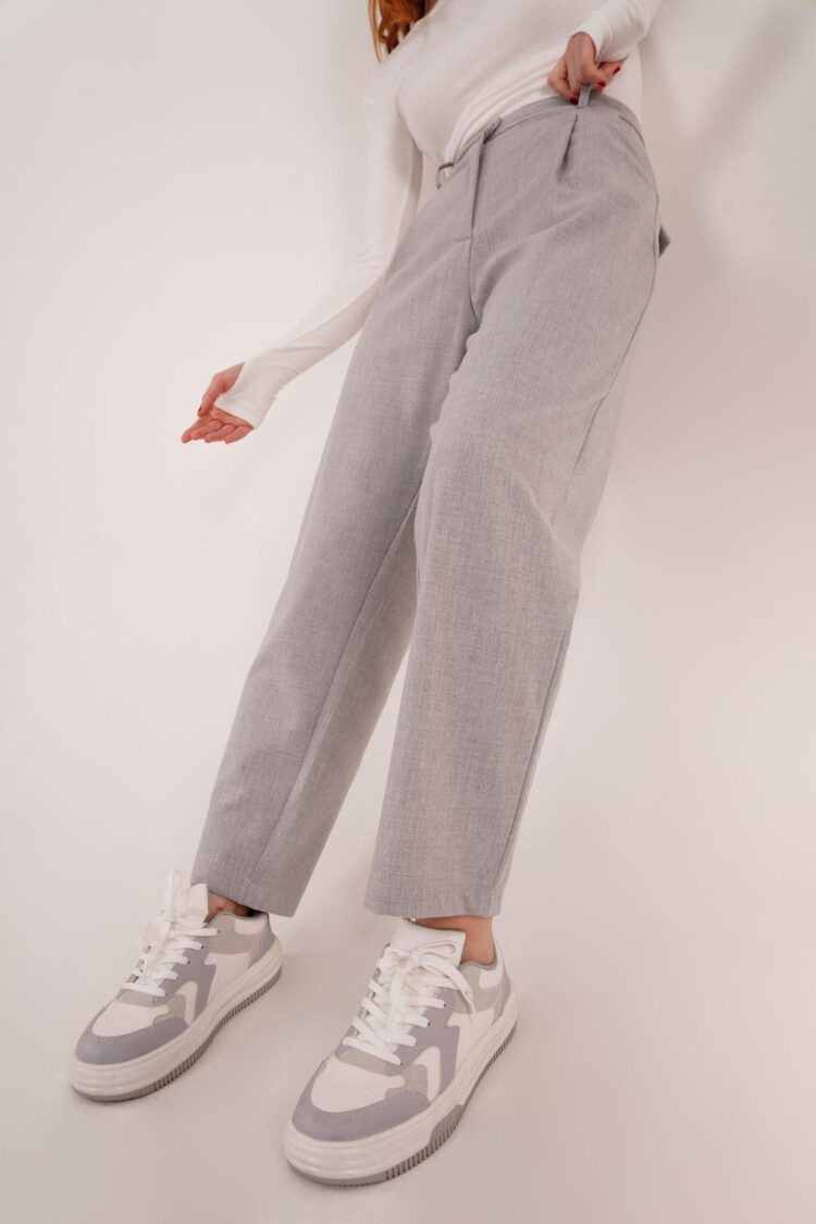 Wholesale Gray Pants With Closure Pocket Detailed