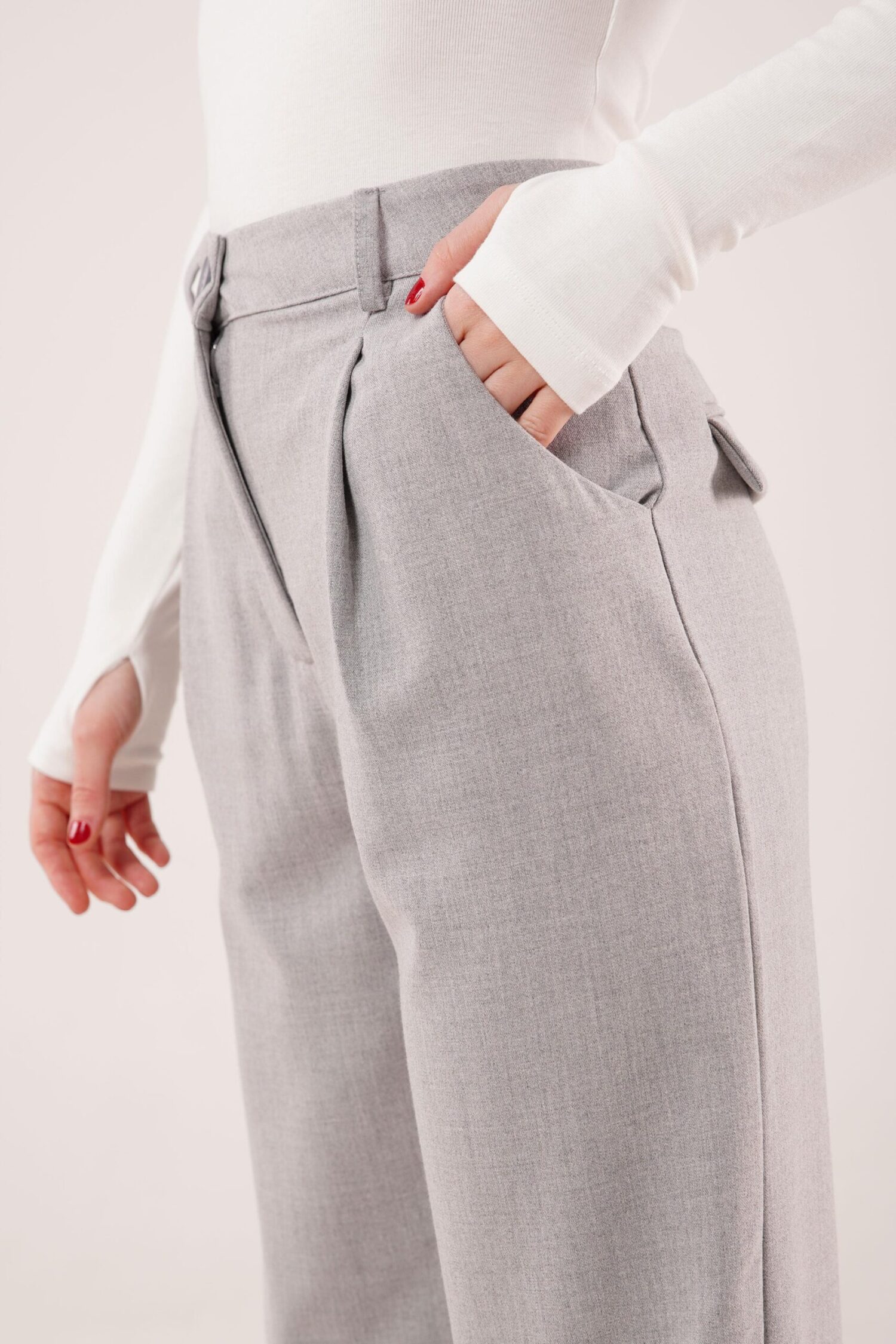 Wholesale Gray Pants With Closure Pocket Detailed - Lustrin - Globality Store - Women Clothes Wholesale Turkey