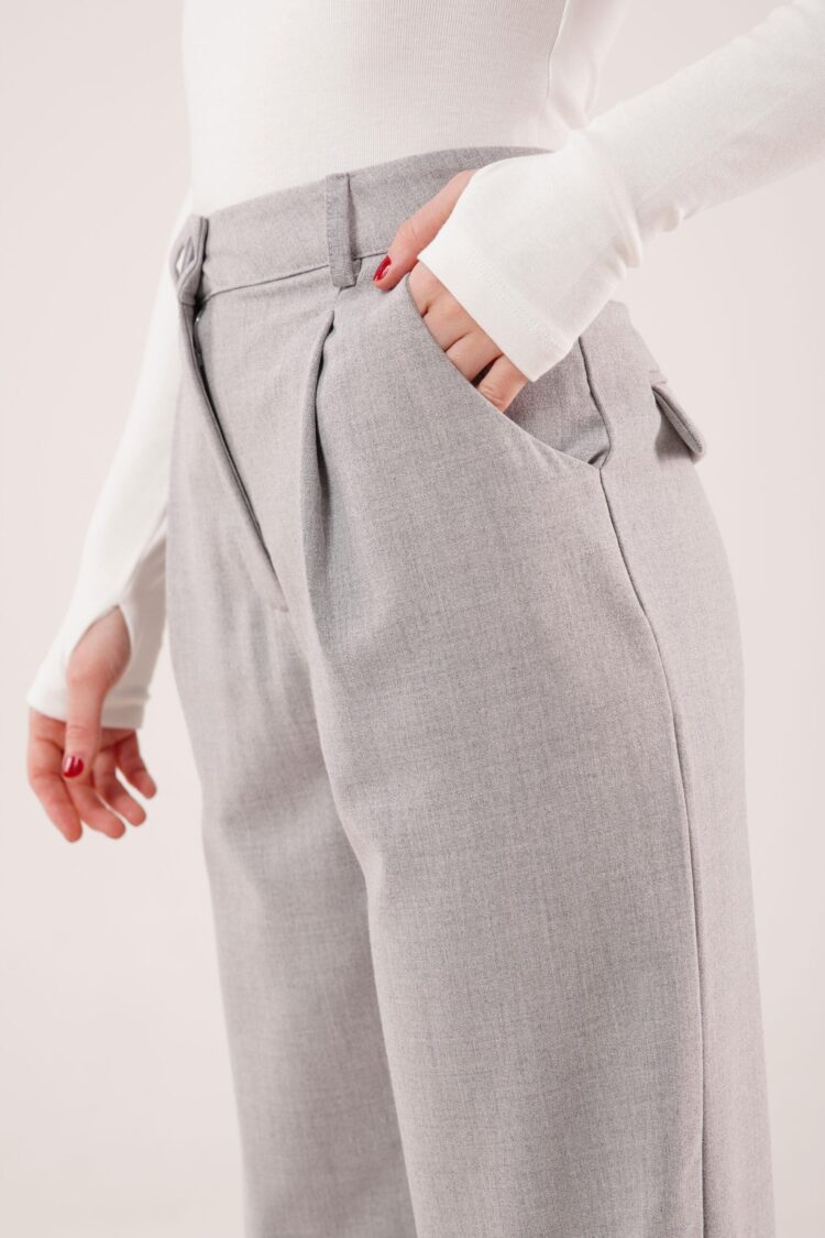 Wholesale Gray Pants With Closure Pocket Detailed