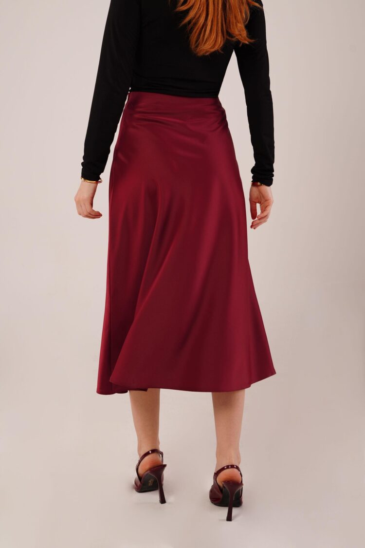 Bell Cut Midi Burgundy Wholesale Satin Skirt