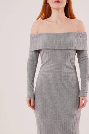WholesaleKnitwear Dress With Madonna Collar Ribbed - Lustrin - Globality Store - Women Clothes Wholesale Turkey