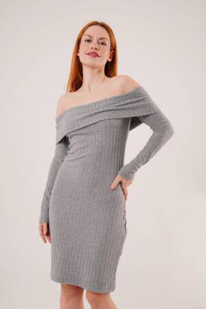 WholesaleKnitwear Dress With Madonna Collar Ribbed - Lustrin - Globality Store - Women Clothes Wholesale Turkey