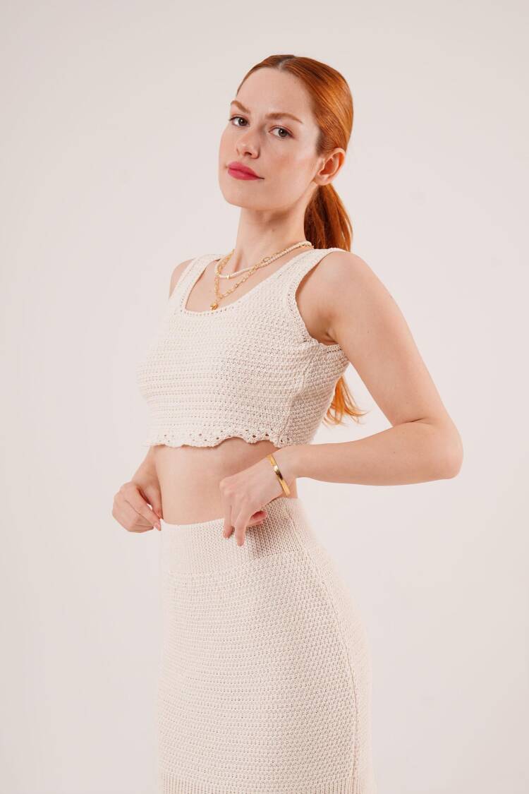 Knitted Detailed Skirt And Blouse WholesaleSuit