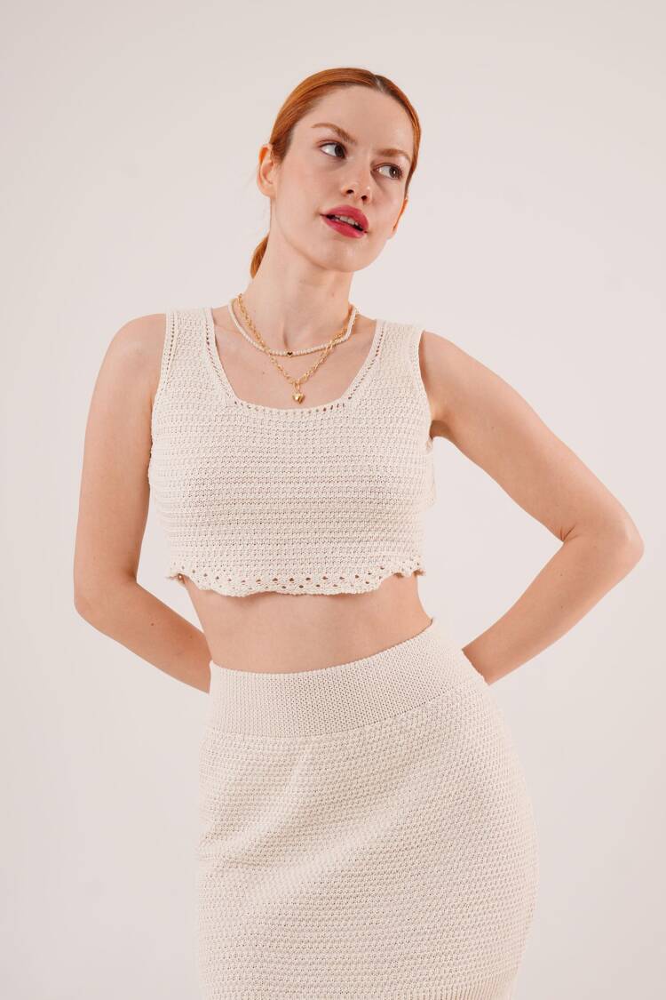Knitted Detailed Skirt And Blouse WholesaleSuit