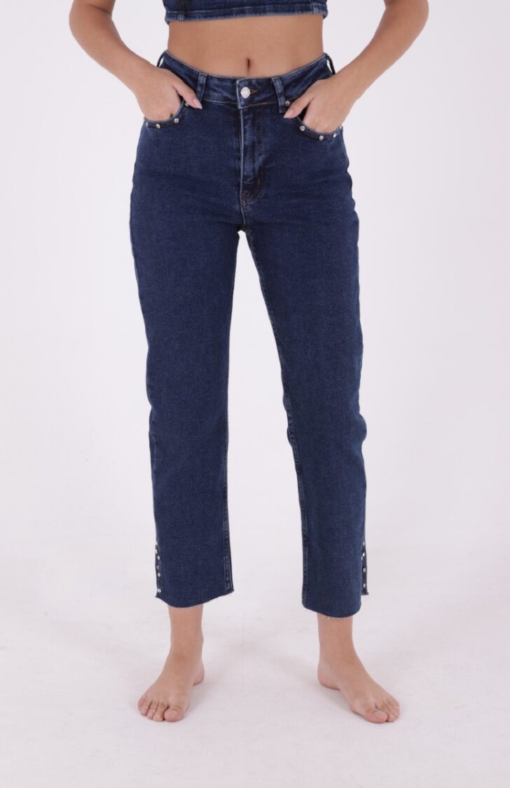 Flare Leg Mom Jeans With Side Slit