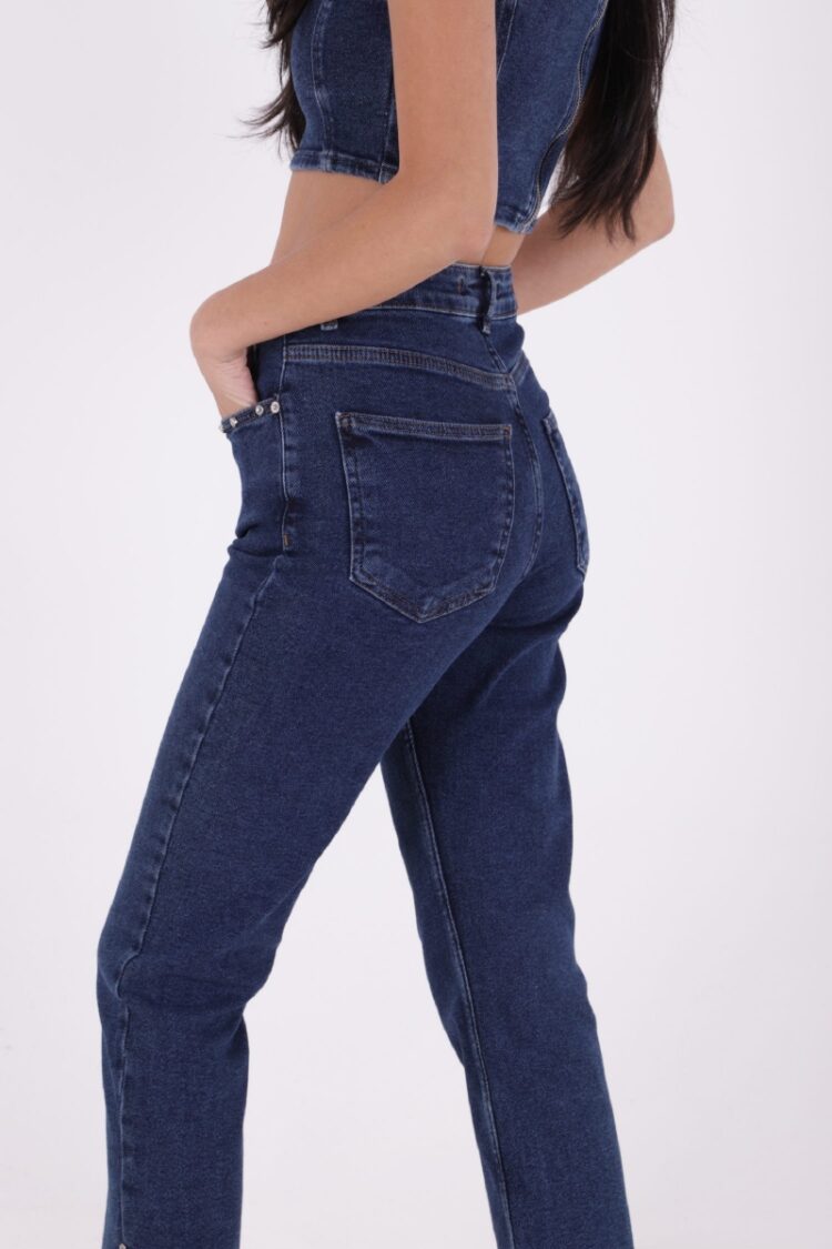 Flare Leg Mom Jeans With Side Slit