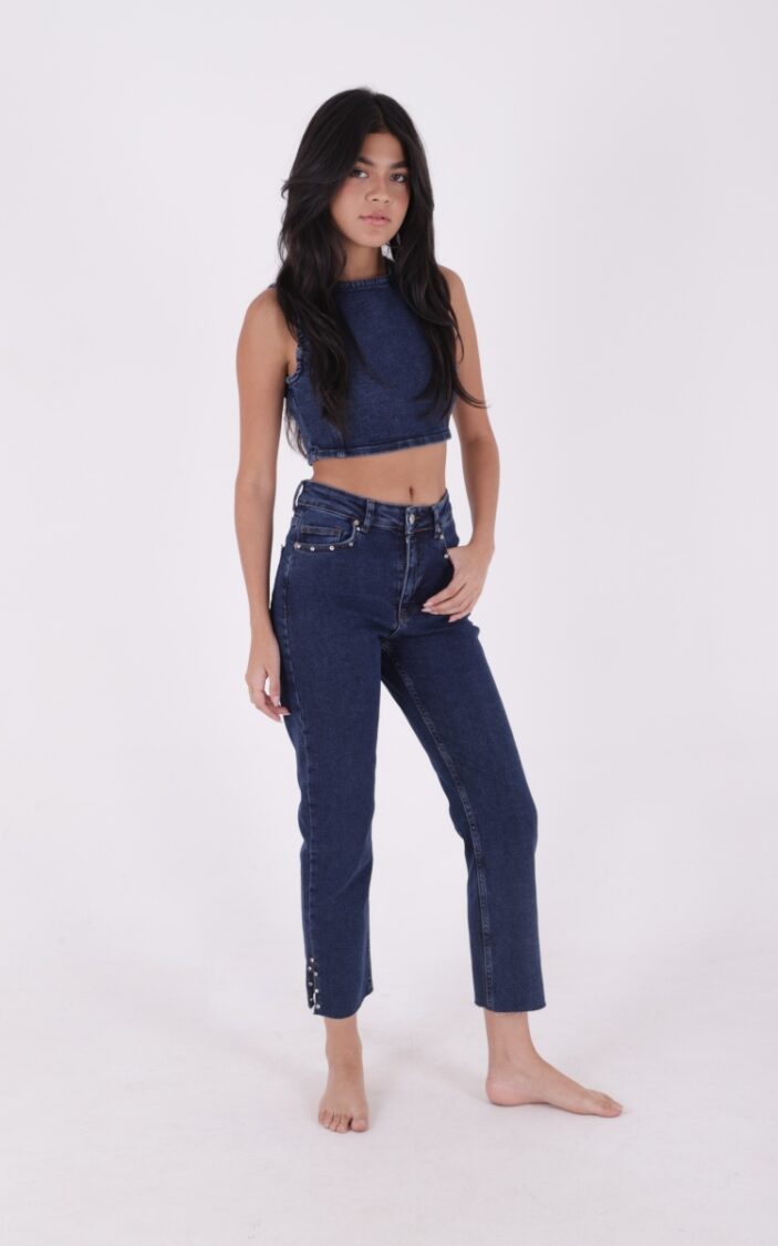 Flare Leg Mom Jeans With Side Slit