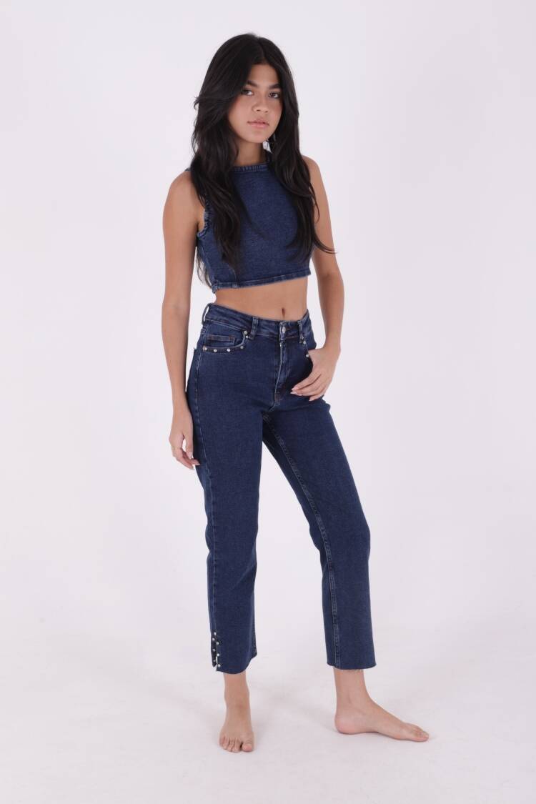 Flare Leg Mom Jeans With Side Slit