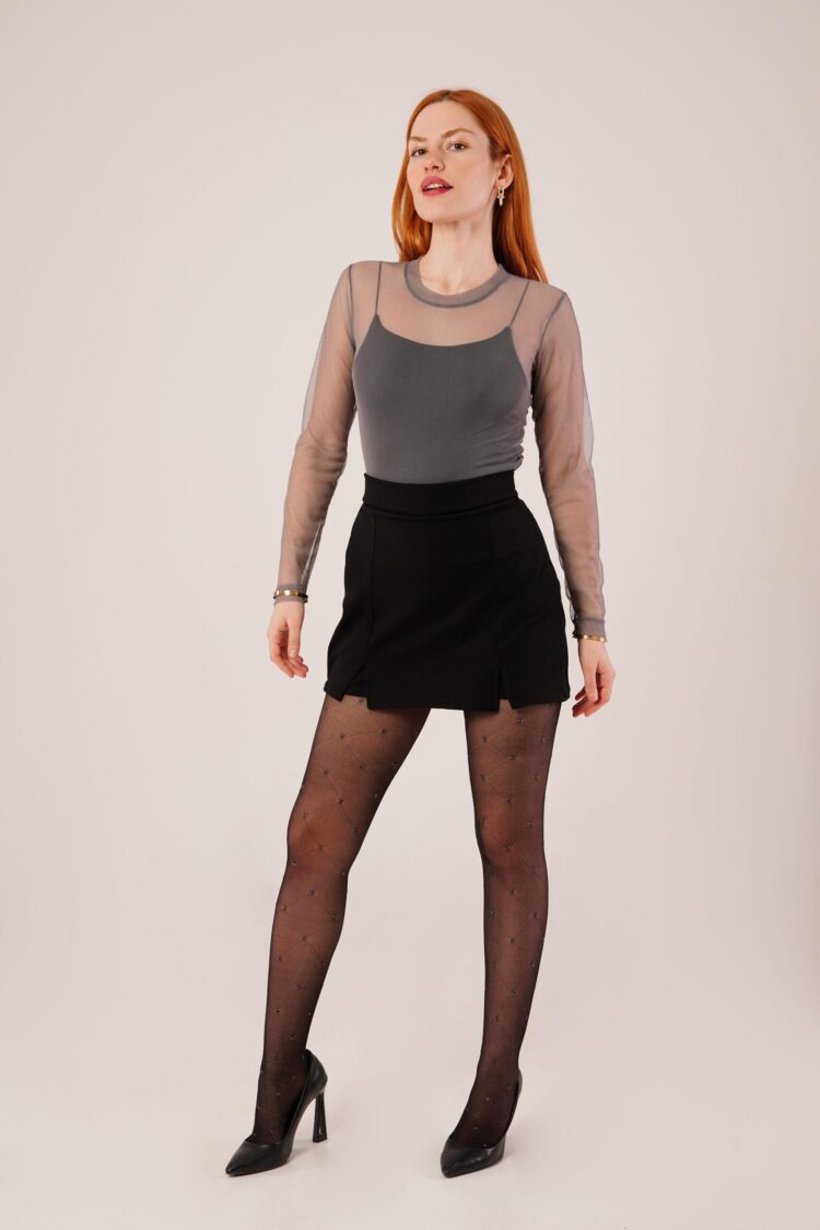 Slit Detailed Black Wholesale Mini Skirt