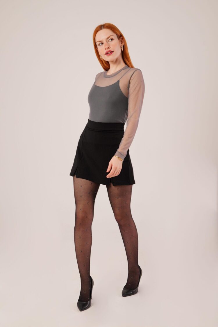 Slit Detailed Black Wholesale Mini Skirt