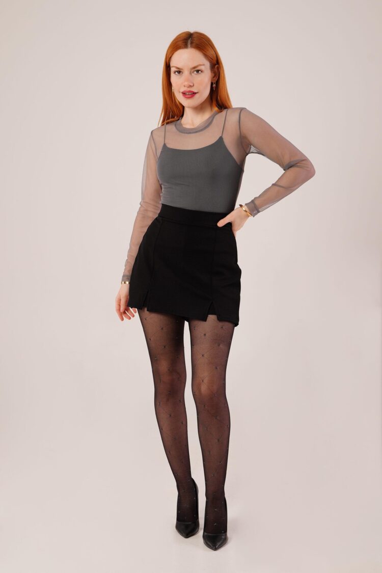 Slit Detailed Black Wholesale Mini Skirt