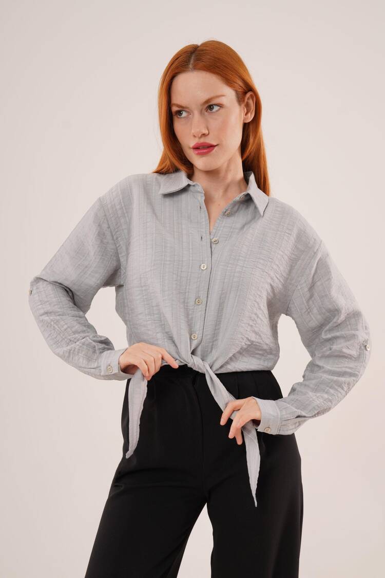 Tie Up Detailed Crop WholesaleShirt - Lustrin - Globality Store - Women Clothes Wholesale Turkey