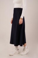 Bell Cut Midi Navy Wholesale Satin Skirt - Lustrin - Globality Store - Women Clothes Wholesale Turkey