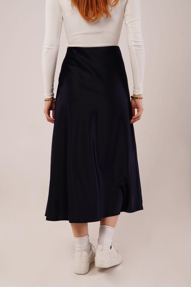 Bell Cut Midi Navy Wholesale Satin Skirt