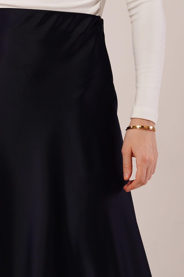 Bell Cut Midi Navy Wholesale Satin Skirt