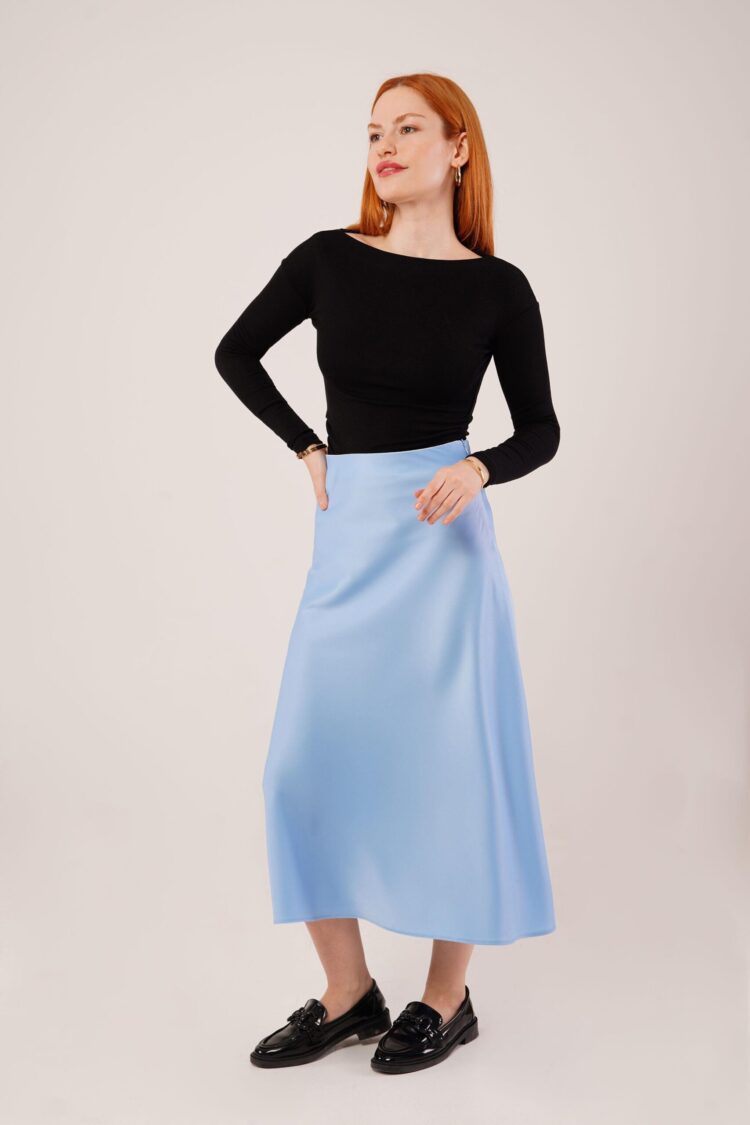 Bell Cut MidiWholesale Satin Skirt - Lustrin - Globality Store - Women Clothes Wholesale Turkey