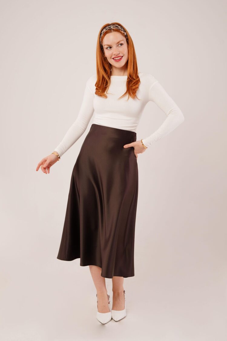 Bell Cut MidiWholesale Satin Skirt - Lustrin - Globality Store - Women Clothes Wholesale Turkey