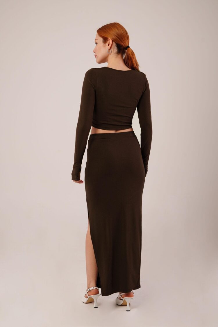 Square Collar Blouse And Slit Detailed Skirt Wholesale DoubleSuit