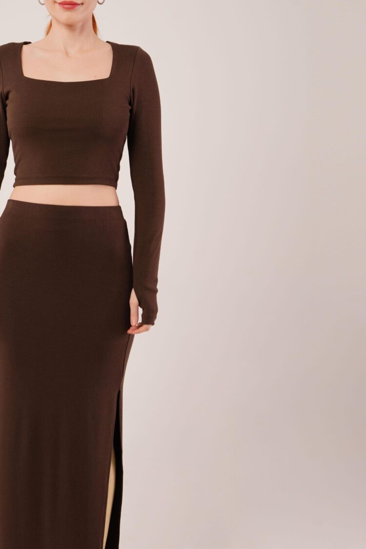Square Collar Blouse And Slit Detailed Skirt Wholesale DoubleSuit