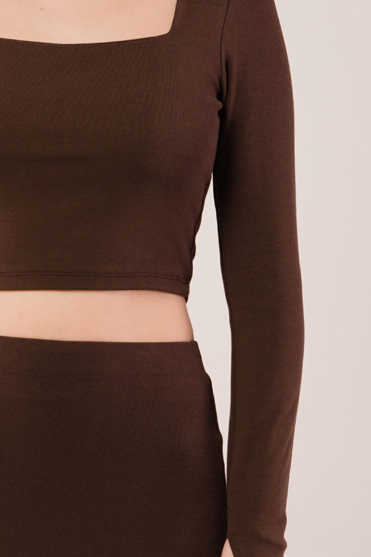 Square Collar Blouse And Slit Detailed Skirt Wholesale DoubleSuit