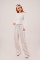 Drawstring Detailed Linen Wholesale Ecru Pants With Pockets - Lustrin - Globality Store - Women Clothes Wholesale Turkey