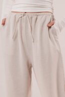 Drawstring Detailed Linen Wholesale Ecru Pants With Pockets - Lustrin - Globality Store - Women Clothes Wholesale Turkey