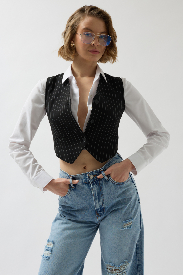 Striped Vest - Black Fashion - Globality Store - Women Clothes Wholesale Turkey