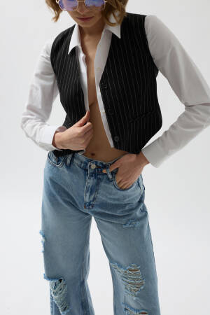 Striped Vest - Black Fashion - Globality Store - Women Clothes Wholesale Turkey