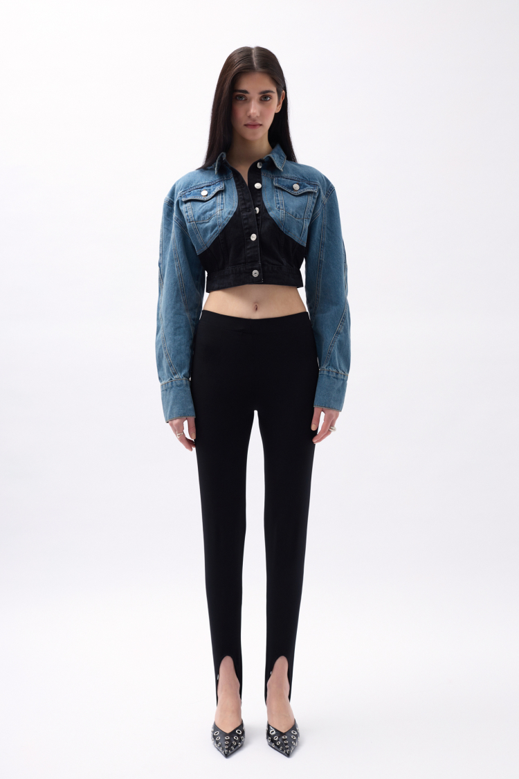 Double Color Crop Denim Jacket