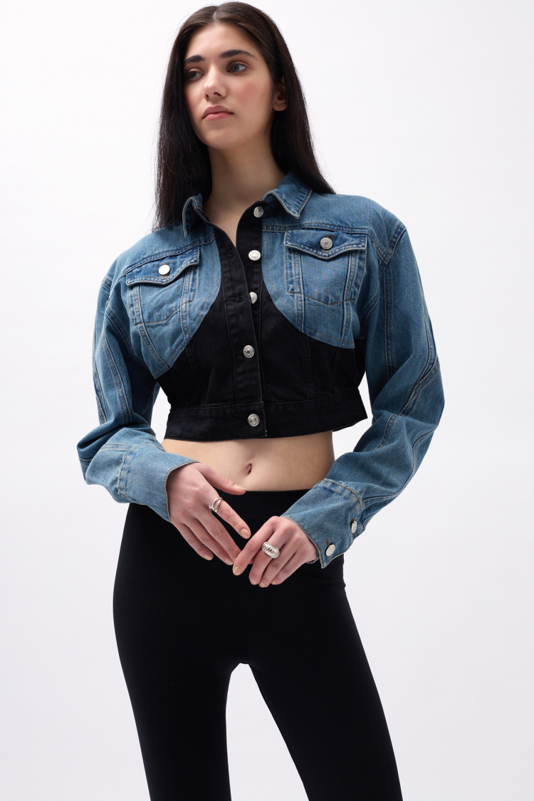 Double Color Crop Denim Jacket