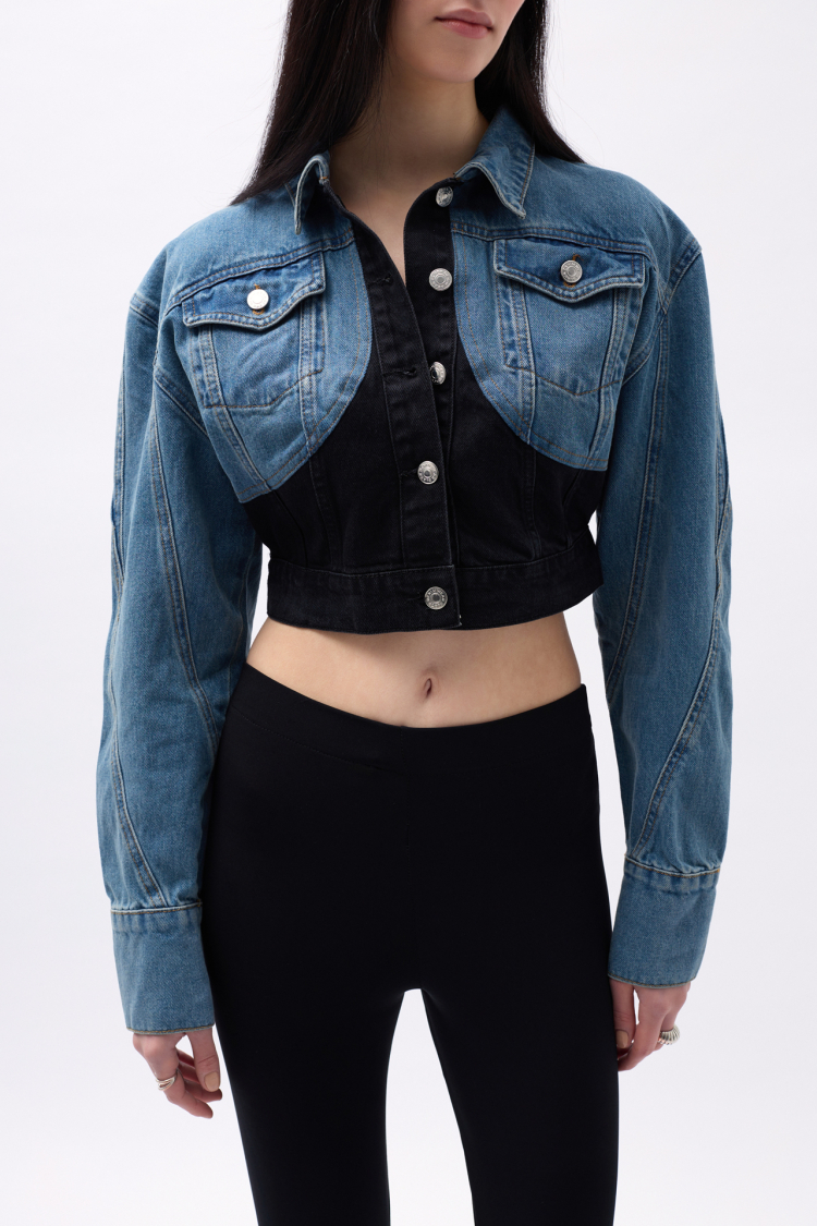 Double Color Crop Denim Jacket