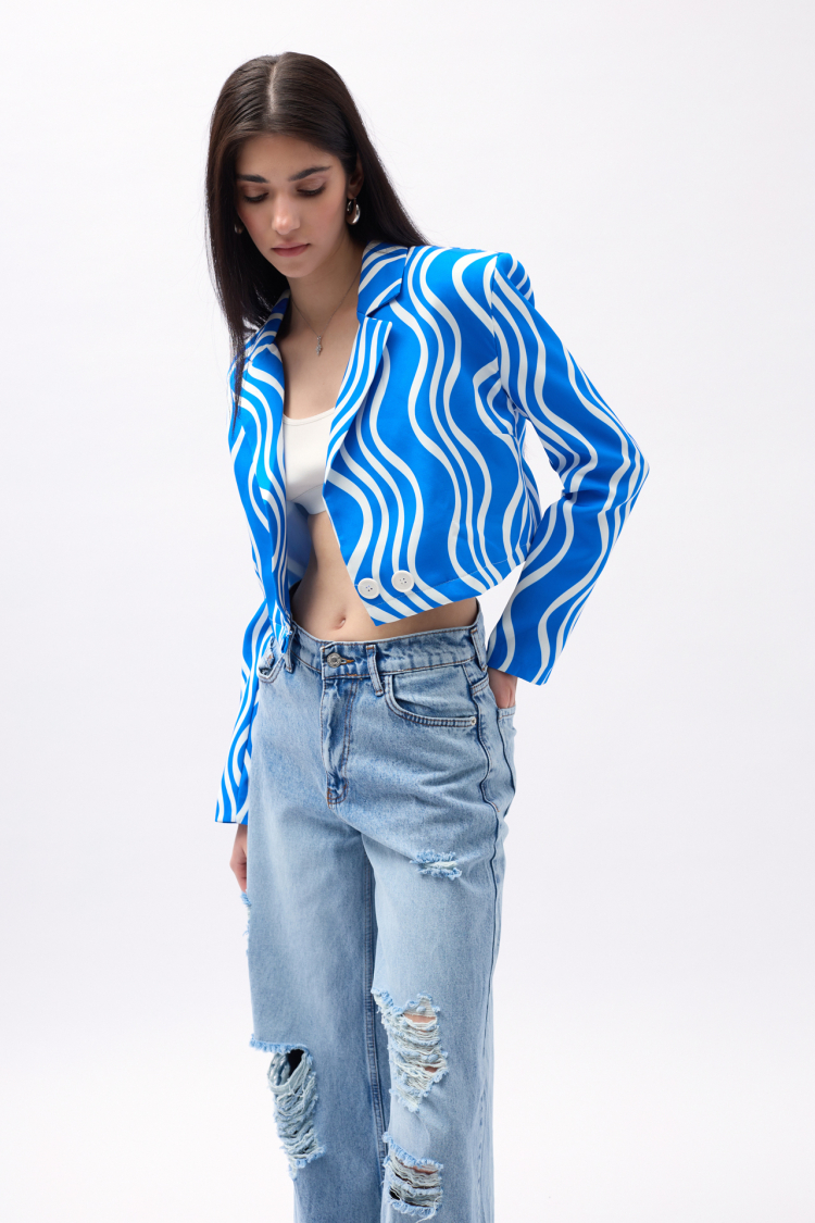 Patterned Crop Jacket - Black Fashion - Globality Store - Women Clothes Wholesale Turkey