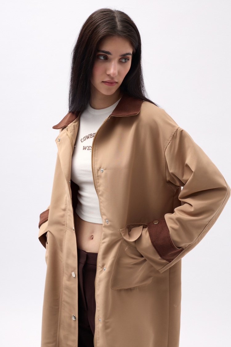Collar Detailed Oversized Trench Coat - Black Fashion - Globality Store - Women Clothes Wholesale Turkey